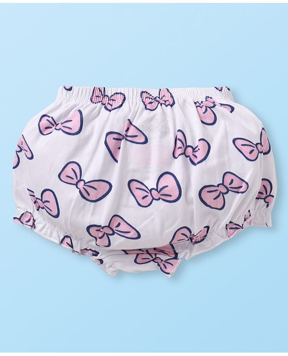 Babyhug Disney Single Jersey Knit Bloomers with Minnie Mouse Graphics Pack of 3 - Pink White & Lavender