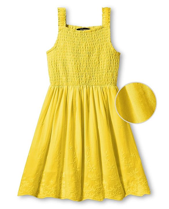 Pine Kids Cotton Woven Sleeveless Frock with Floral Embroidery & Smocked Detailing - Yellow
