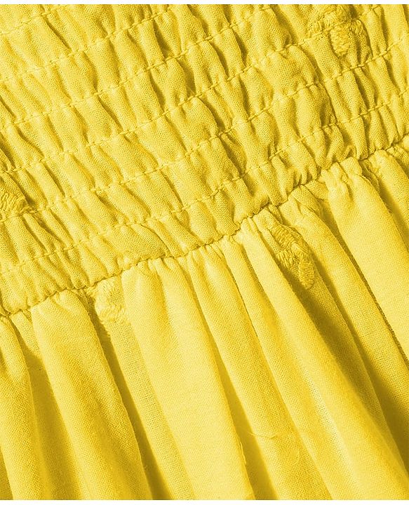 Pine Kids Cotton Woven Sleeveless Frock with Floral Embroidery & Smocked Detailing - Yellow