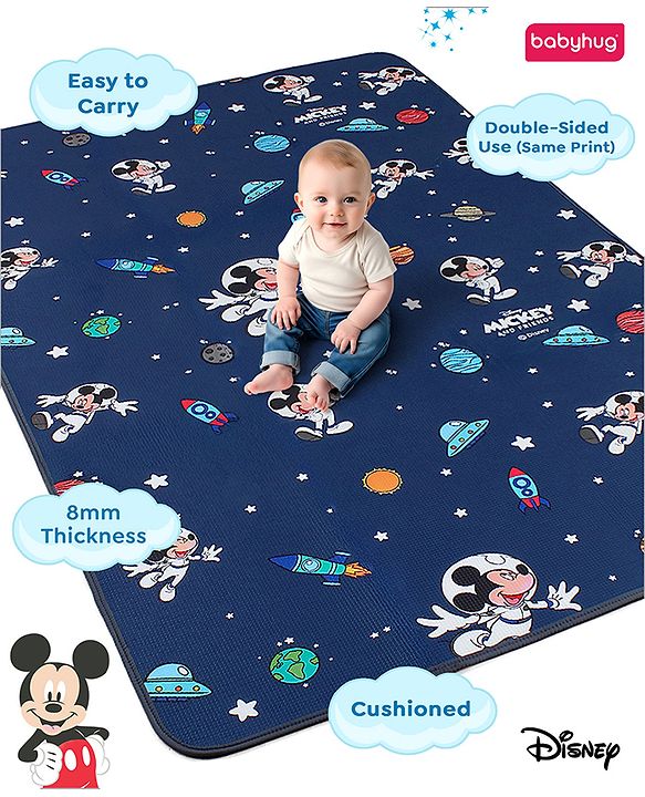 Babyhug Disney Premium Reversible Foldable Waterproof Floor mat- 6ftx4ft|Thickness 8mm|Space Theme|Colorful|Learn and Play Mat|Soft Foam|Baby Massage| Carry Bag|BIS Certified