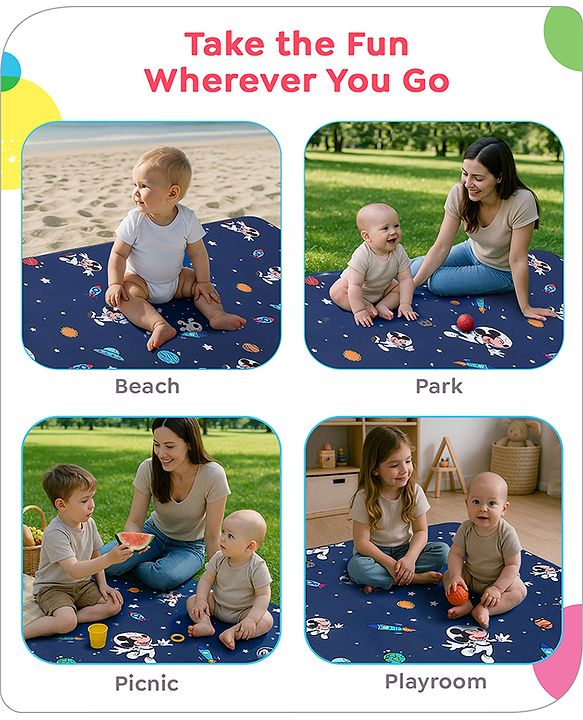 Babyhug Disney Premium Reversible Foldable Waterproof Floor mat- 6ftx4ft|Thickness 8mm|Space Theme|Colorful|Learn and Play Mat|Soft Foam|Baby Massage| Carry Bag|BIS Certified