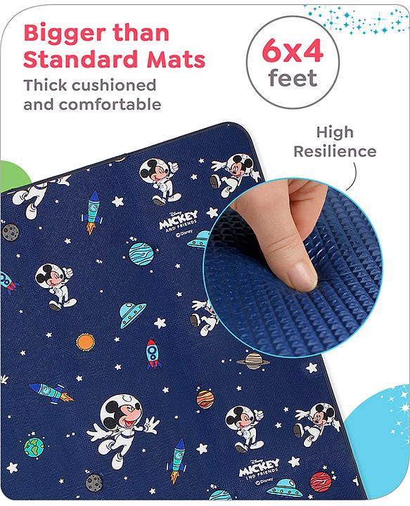 Babyhug Disney Premium Reversible Foldable Waterproof Floor mat- 6ftx4ft|Thickness 8mm|Space Theme|Colorful|Learn and Play Mat|Soft Foam|Baby Massage| Carry Bag|BIS Certified