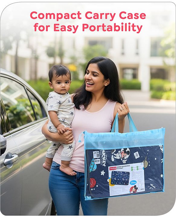 Babyhug Disney Premium Reversible Foldable Waterproof Floor mat- 6ftx4ft|Thickness 8mm|Space Theme|Colorful|Learn and Play Mat|Soft Foam|Baby Massage| Carry Bag|BIS Certified