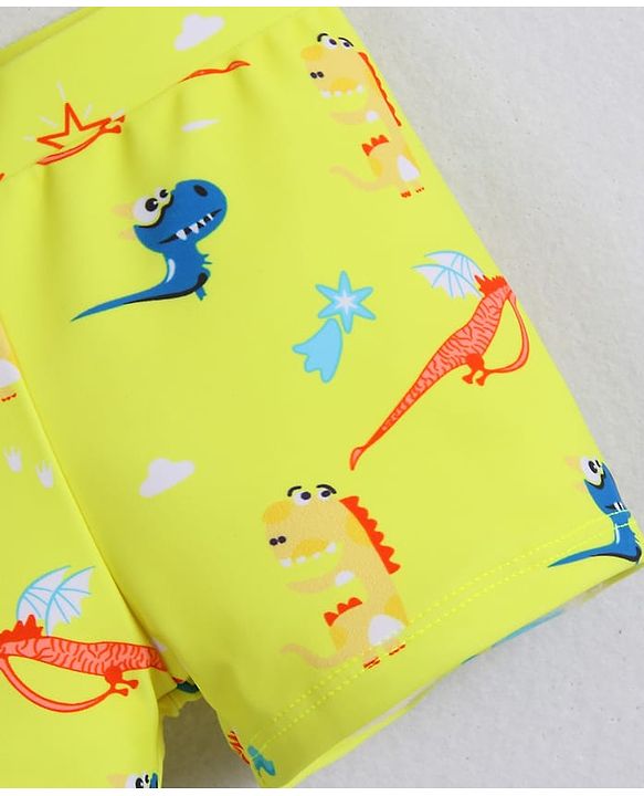 Babyhug Swimming Trunk With Dino Print & Swimming Cap - Yellow