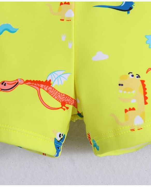 Babyhug Swimming Trunk With Dino Print & Swimming Cap - Yellow