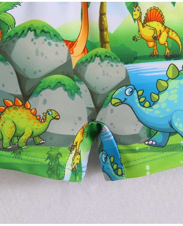 Babyhug Swimming Trunks & Cap with Dino Print - Green