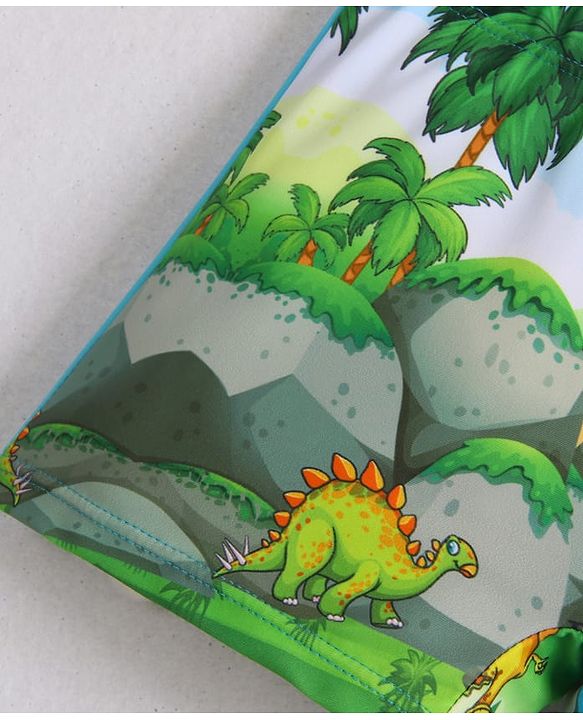 Babyhug Swimming Trunks & Cap with Dino Print - Green