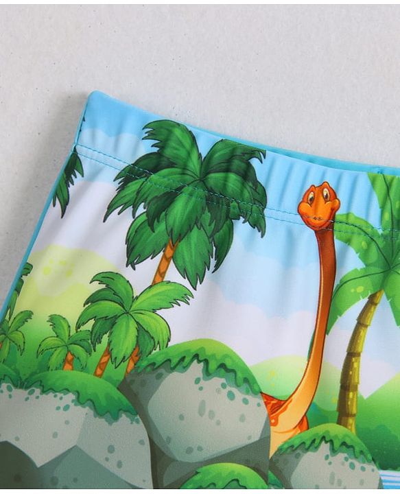Babyhug Swimming Trunks & Cap with Dino Print - Green