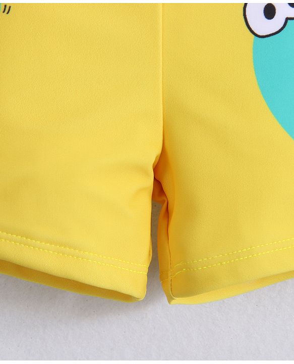 Babyhug Half Raglan Sleeves Two Piece Swimsuit With Dino Print & Swimming Cap - Yellow