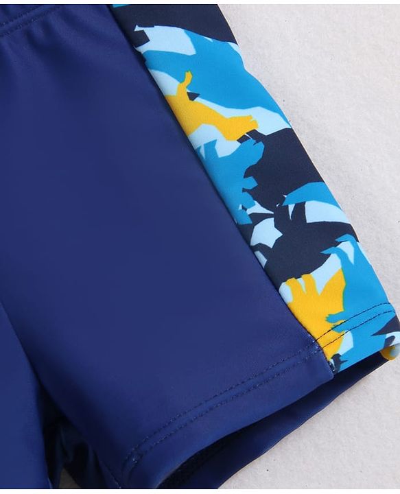 Babyhug Half Raglan Sleeves Two Piece Swimsuit With Dino Print & Swimming Cap - Navy Blue