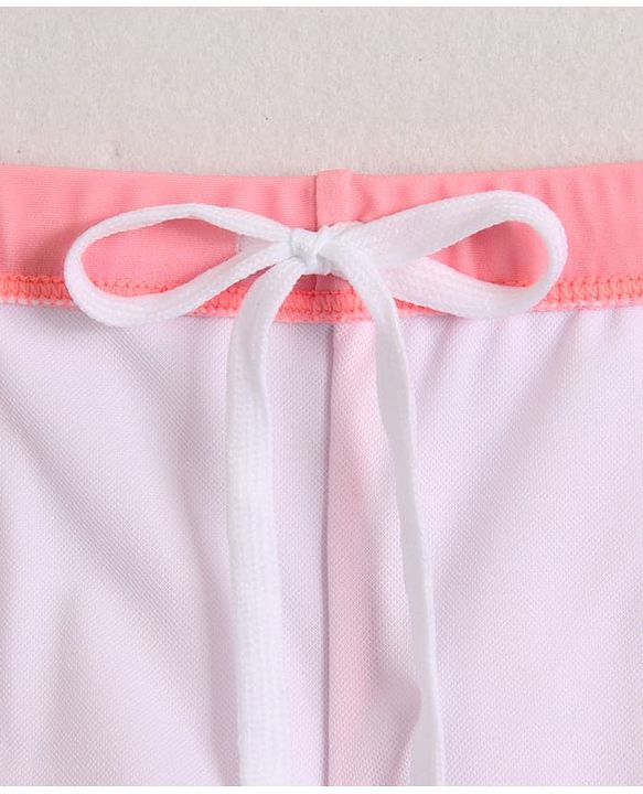 Babyhug Half Raglan Sleeves Two Piece Swimsuit & Cap with Teddy & Text Print - Pink