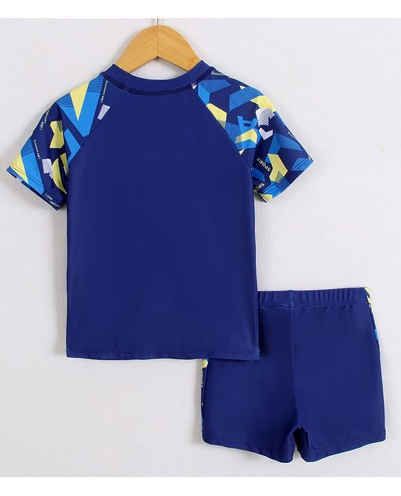 Pine Active Half Raglan Sleeves Printed Two Piece Swimsuit - Navy Blue