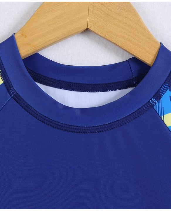 Pine Active Half Raglan Sleeves Printed Two Piece Swimsuit - Navy Blue