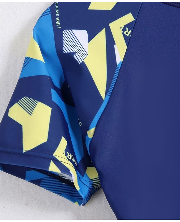 Pine Active Half Raglan Sleeves Printed Two Piece Swimsuit - Navy Blue