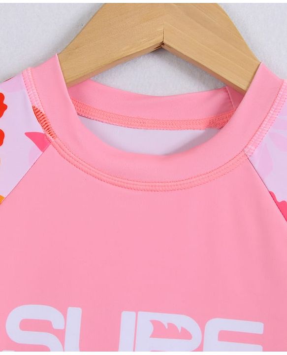 Pine Kids Full Raglan Sleeves Two Piece Swimsuit With Floral Print - Pink