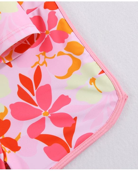 Pine Kids Full Raglan Sleeves Two Piece Swimsuit With Floral Print - Pink