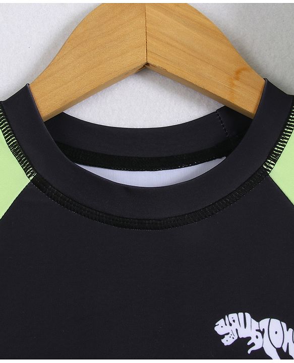Pine Kids Full Raglan Sleeves Two Piece Swimsuit with Dino Print - Black