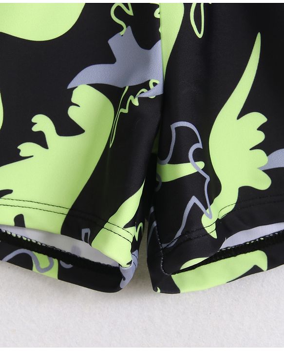Pine Kids Full Raglan Sleeves Two Piece Swimsuit with Dino Print - Black