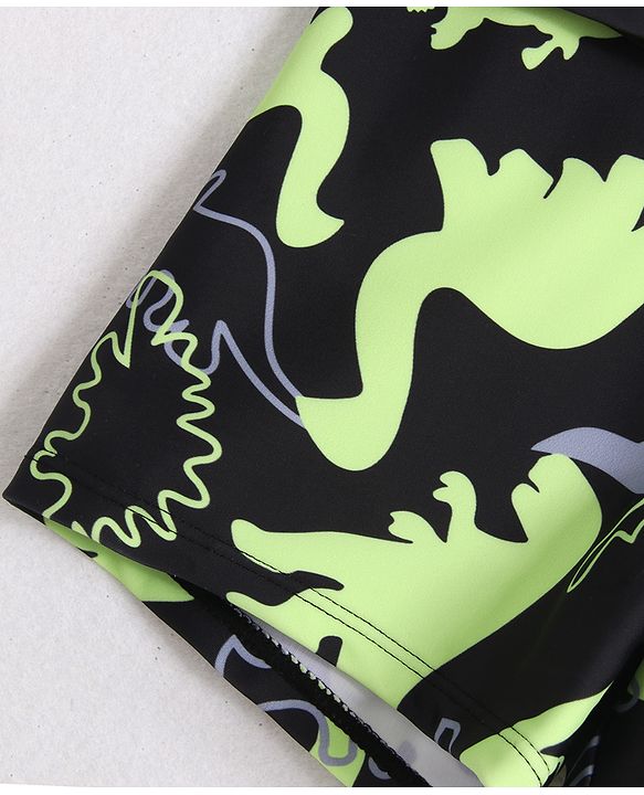 Pine Kids Full Raglan Sleeves Two Piece Swimsuit with Dino Print - Black