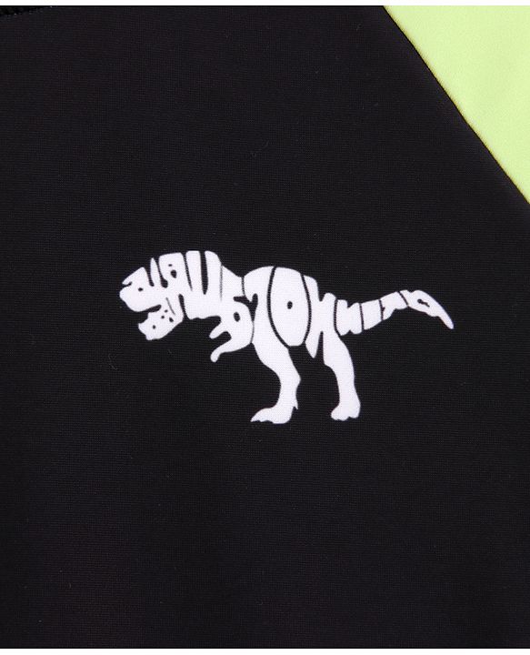 Pine Kids Full Raglan Sleeves Two Piece Swimsuit with Dino Print - Black