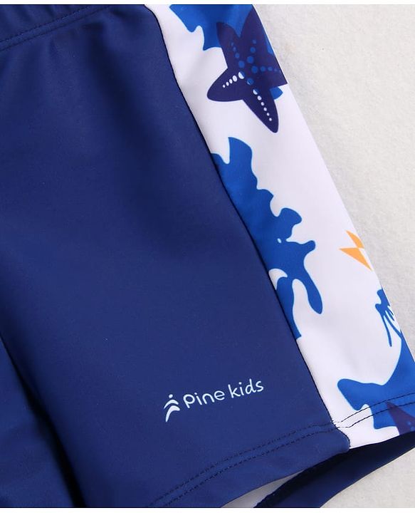 Pine Kids Half Raglan Sleeves Two Piece Swimsuit with Star Fish Print - Blue & White