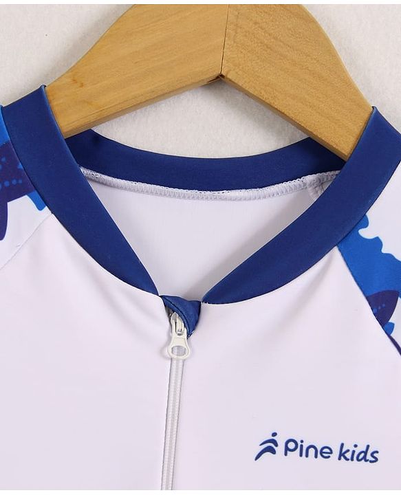 Pine Kids Half Raglan Sleeves Two Piece Swimsuit with Star Fish Print - Blue & White