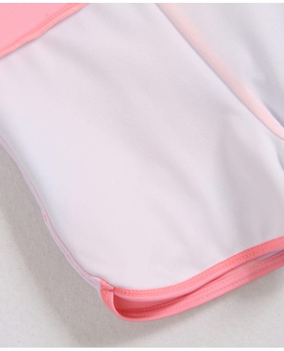 Pine Kids Full Raglan Sleeves Two Piece Swimsuit With Tie & Dye Print & Swimming Cap - Pink