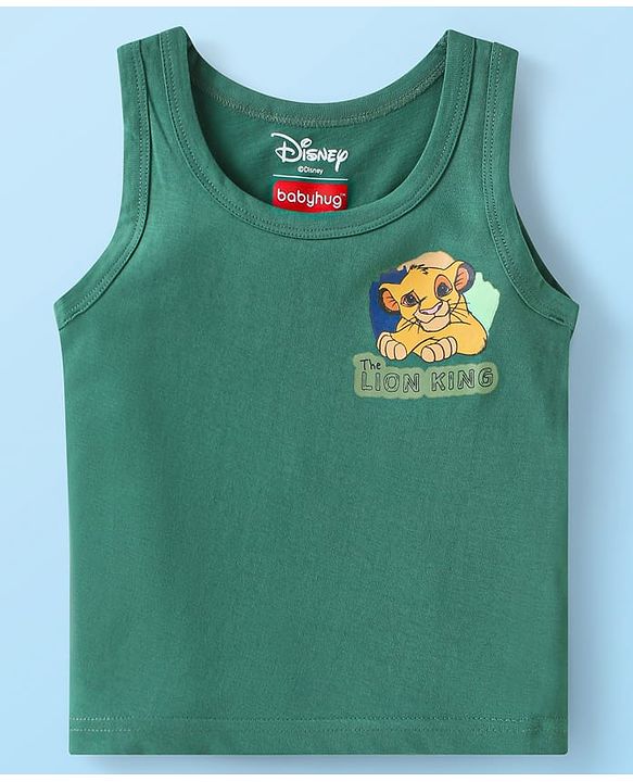 Babyhug Disney Interlock Knit Sleeveless Vests with Simba Graphics Pack of 3 - Green Navy Blue & White