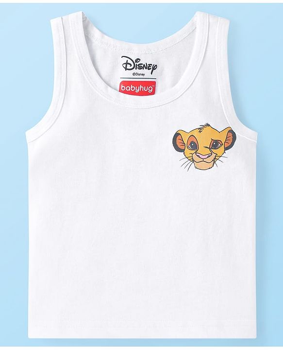 Babyhug Disney Interlock Knit Sleeveless Vests with Simba Graphics Pack of 3 - Green Navy Blue & White