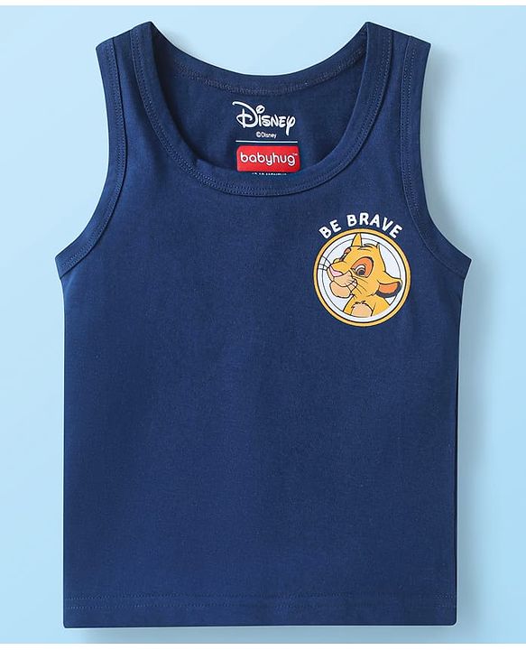 Babyhug Disney Interlock Knit Sleeveless Vests with Simba Graphics Pack of 3 - Green Navy Blue & White