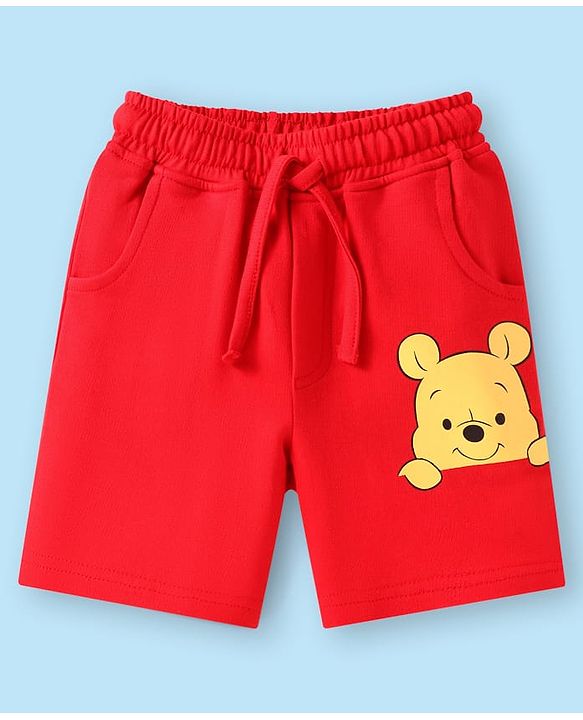 Babyhug Disney Single Jersey Knit Half Sleeves Striped Polo T-Shirt & Shorts Set With Winnie The Pooh Graphics - Red
