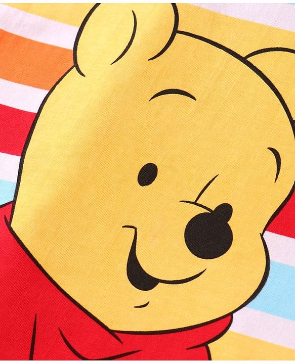 Babyhug Disney Single Jersey Knit Half Sleeves Striped Polo T-Shirt & Shorts Set With Winnie The Pooh Graphics - Red