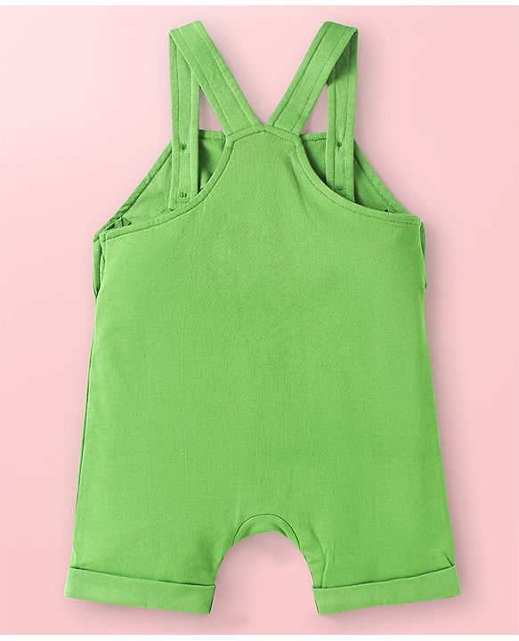 Babyhug Single Jersey Knit Jungle Theme Printed Dungaree & Half Sleeves T-Shirt Set - Green