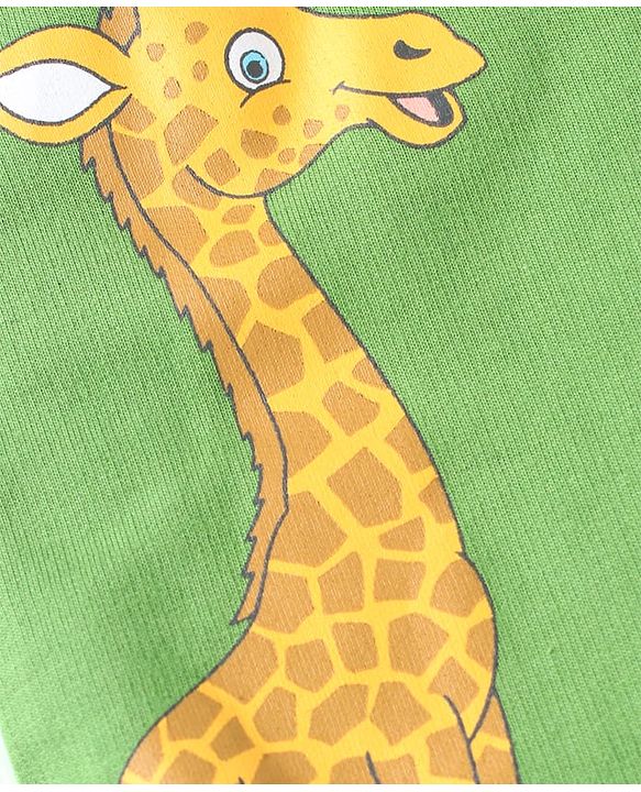 Babyhug Single Jersey Knit Jungle Theme Printed Dungaree & Half Sleeves T-Shirt Set - Green