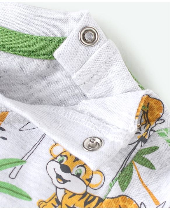 Babyhug Single Jersey Knit Jungle Theme Printed Dungaree & Half Sleeves T-Shirt Set - Green