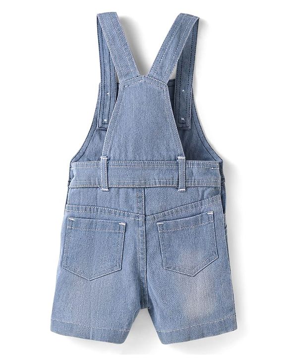 Babyhug Single Jersey Woven Dungaree & Half Sleeves T-Shirt With Tree Print - Blue & Green