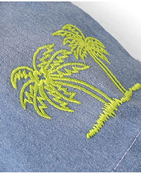 Babyhug Single Jersey Woven Dungaree & Half Sleeves T-Shirt With Tree Print - Blue & Green