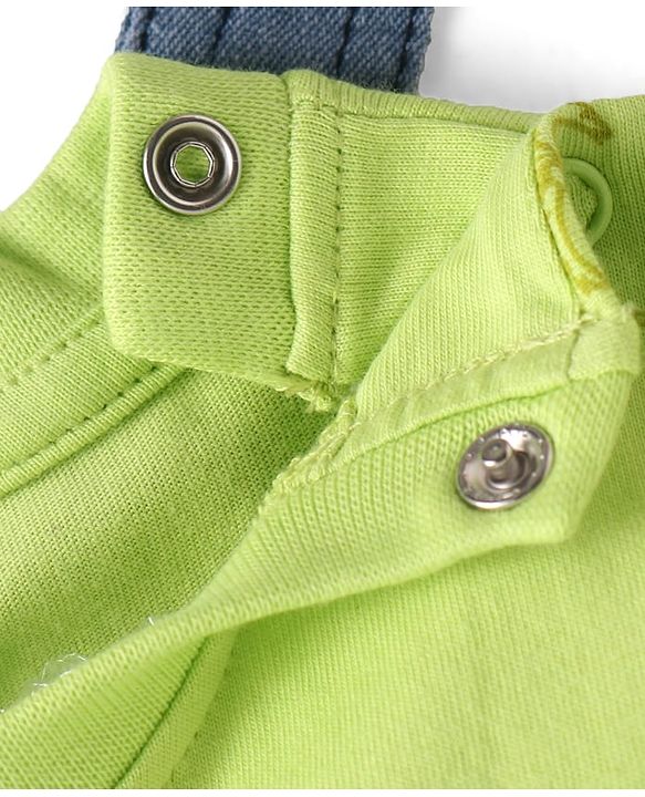 Babyhug Single Jersey Woven Dungaree & Half Sleeves T-Shirt With Tree Print - Blue & Green