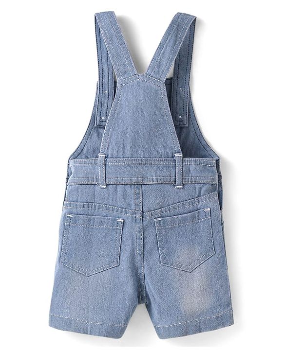 Babyhug Single Jersey Woven Dungaree & Half Sleeves T-Shirt With Tree Print - Blue & Green