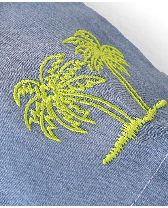 Babyhug Single Jersey Woven Dungaree & Half Sleeves T-Shirt With Tree Print - Blue & Green