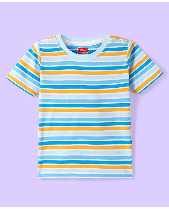 Babyhug Cotton Knit Half Sleeves T-Shirt with Stripes - White