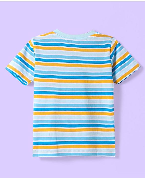 Babyhug Cotton Knit Half Sleeves T-Shirt with Stripes - White