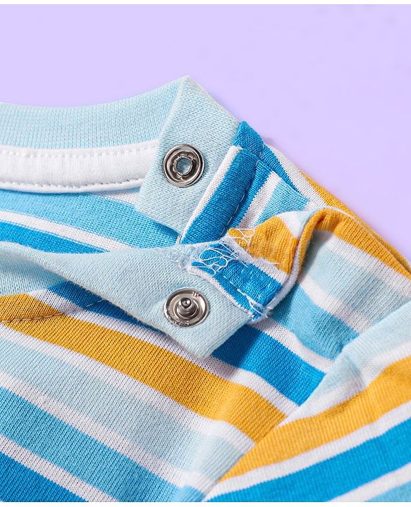 Babyhug Cotton Knit Half Sleeves T-Shirt with Stripes - White
