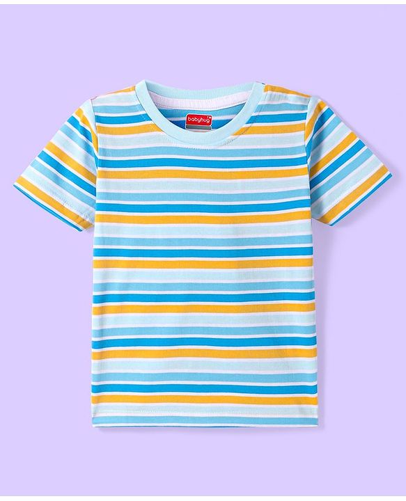 Babyhug Cotton Knit Half Sleeves T-Shirt with Stripes - White