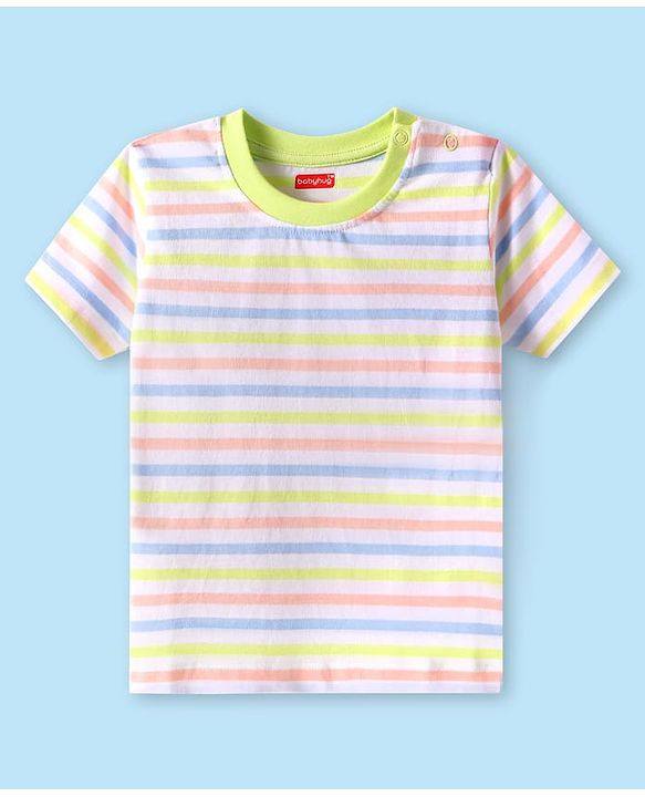 Babyhug Cotton Knit Half Sleeves T-Shirt with Stripes - White
