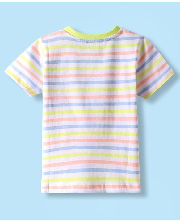 Babyhug Cotton Knit Half Sleeves T-Shirt with Stripes - White