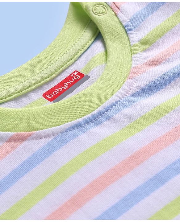 Babyhug Cotton Knit Half Sleeves T-Shirt with Stripes - White