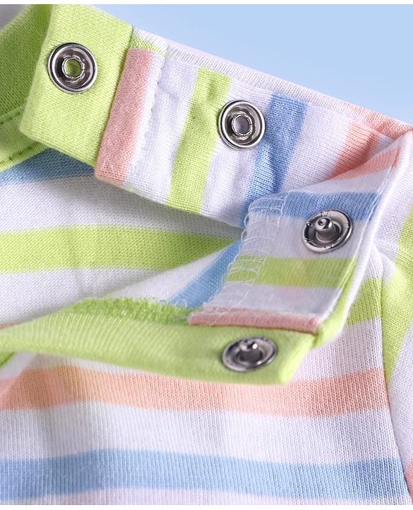 Babyhug Cotton Knit Half Sleeves T-Shirt with Stripes - White