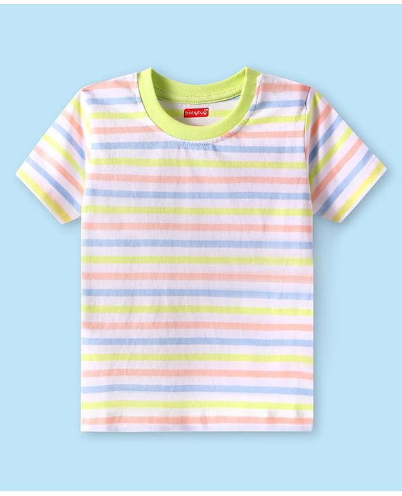 Babyhug Cotton Knit Half Sleeves T-Shirt with Stripes - White