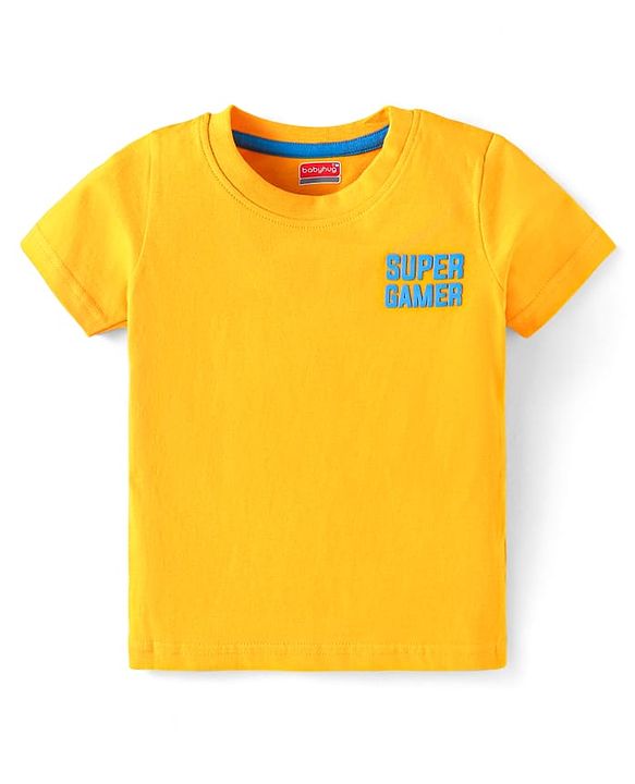 Babyhug Single Jersey Woven Dungaree & Half Sleeves T-Shirt With Dino Embroidery - Blue
